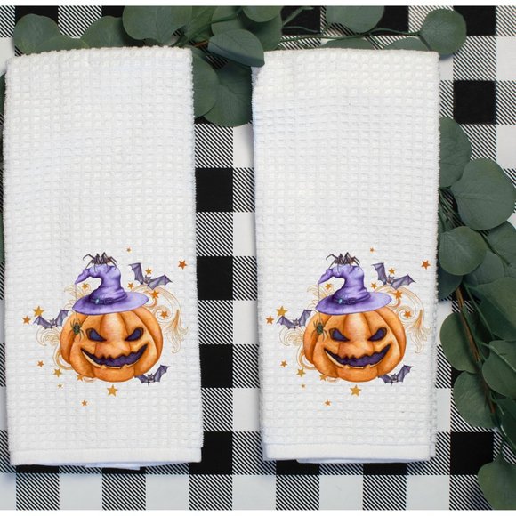 Tea Towels, Set of 2, Jack o'Lantern - Picture 2 of 3